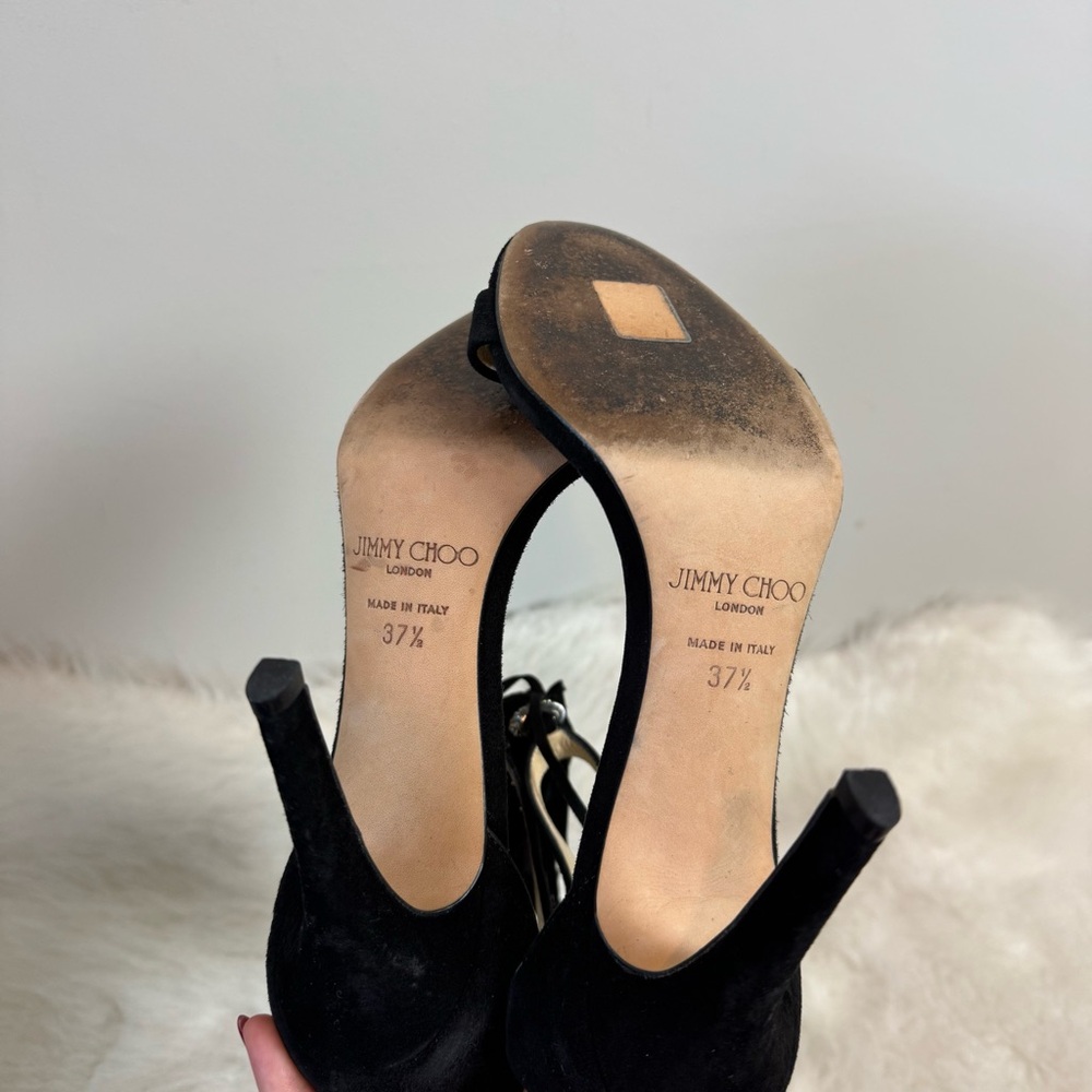 Jimmy Choo Viola Suede Fringe Rhinestone Sandal Heels - Picture 13 of 13